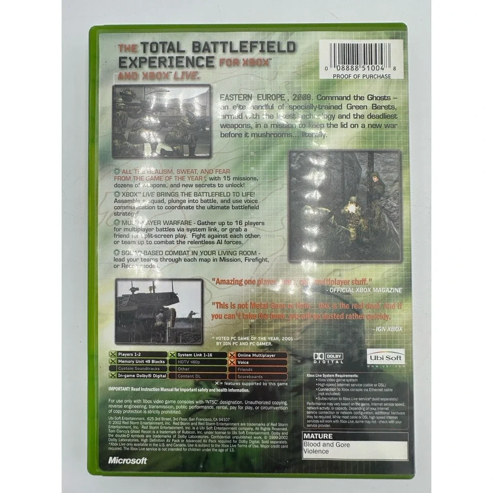 Tom Clancys Ghost Recon Original Xbox CIB Manual Tested Working 2002